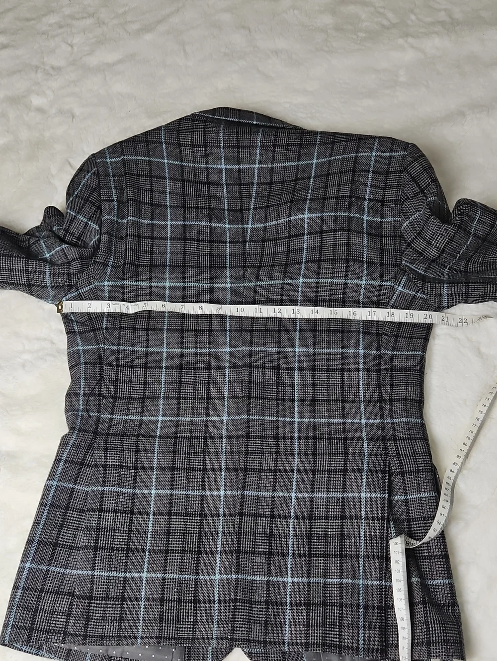 Men's Gray Plaid 3 Piece Suit with Light Blue Windowpane